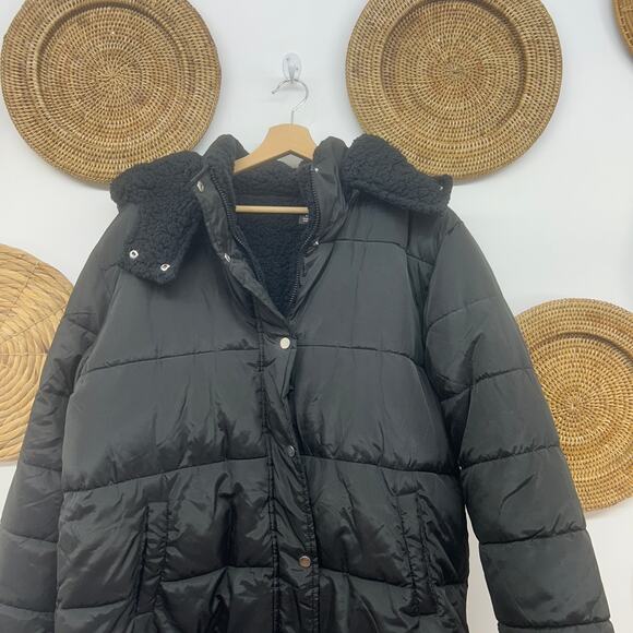 SEB by Sebby Black Fleece Puffer Reversible Long Winter Coat Hooded XL - Picture 3 of 7